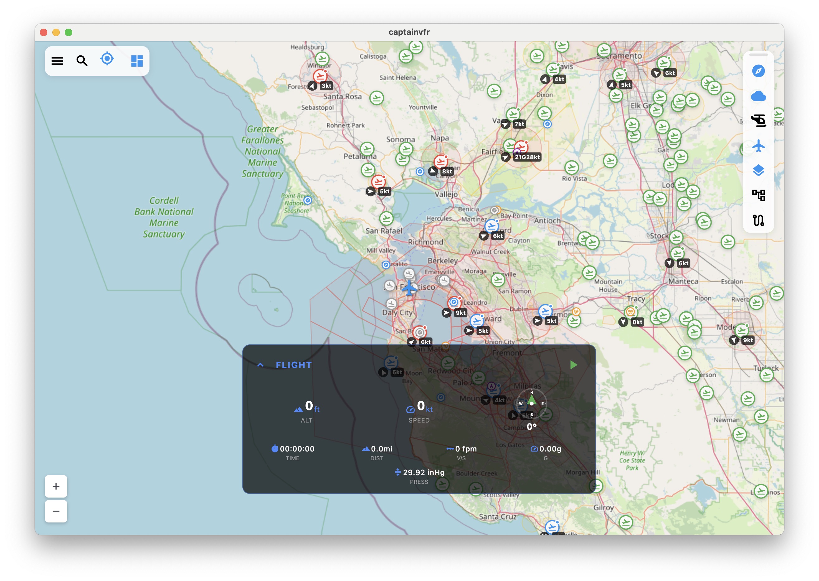 Post-flight analysis showing flight track and performance metrics