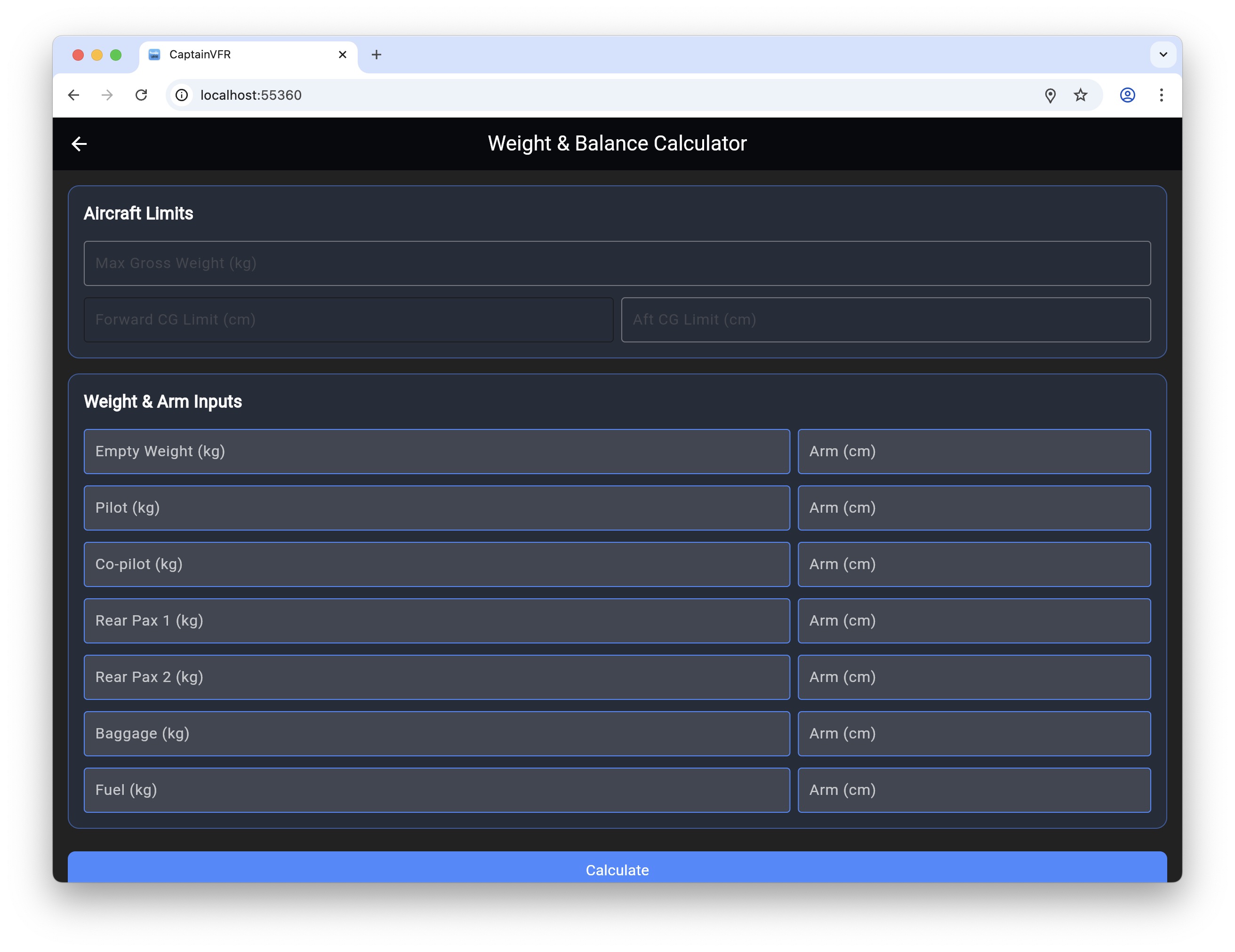 Weight and balance calculator