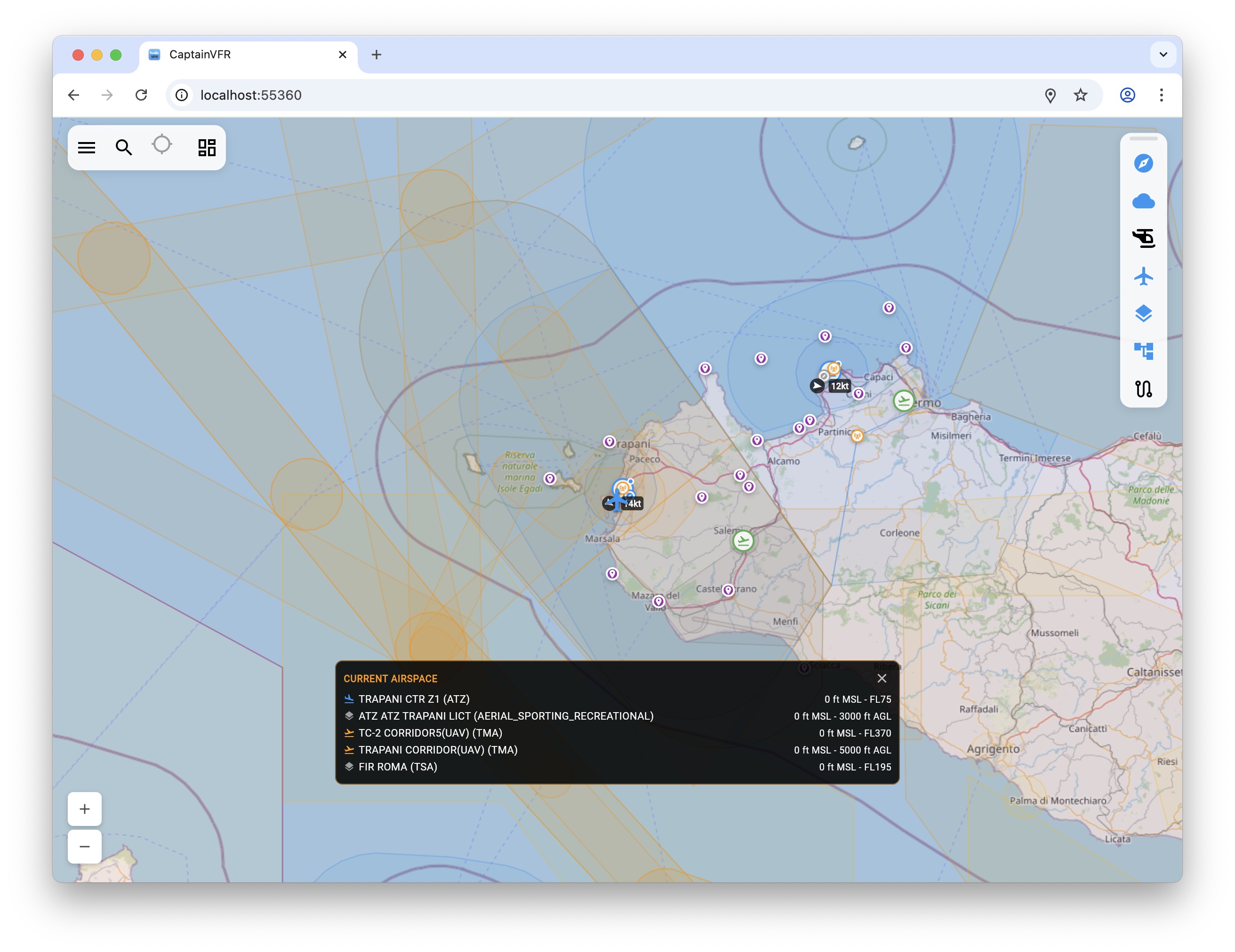 Interactive aviation map interface