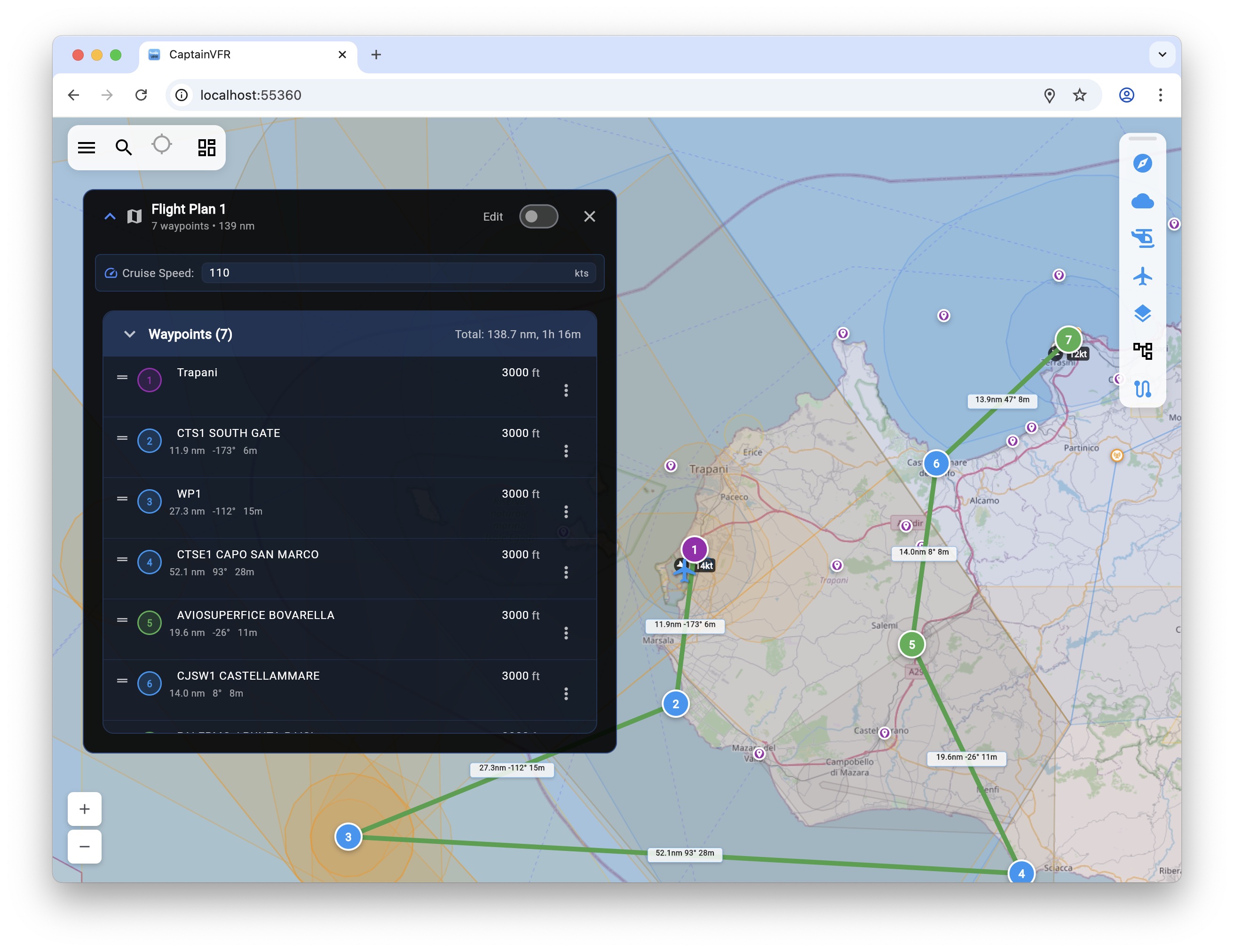 CaptainVFR Flight Planning Interface